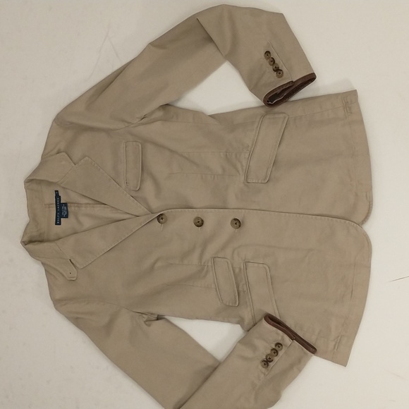 Quality Khaki Jacket Ralph Lauren Blue Label Tailored Cotton w Leather Trim sz 8 - Picture 11 of 11